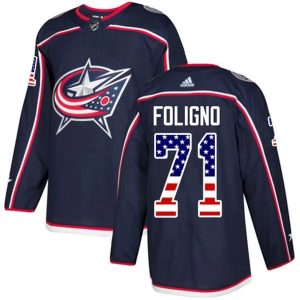 Herren Columbus Blue Jackets Eishockey Trikot Nick Foligno #71 Navy USA Flag Fashion Authentic